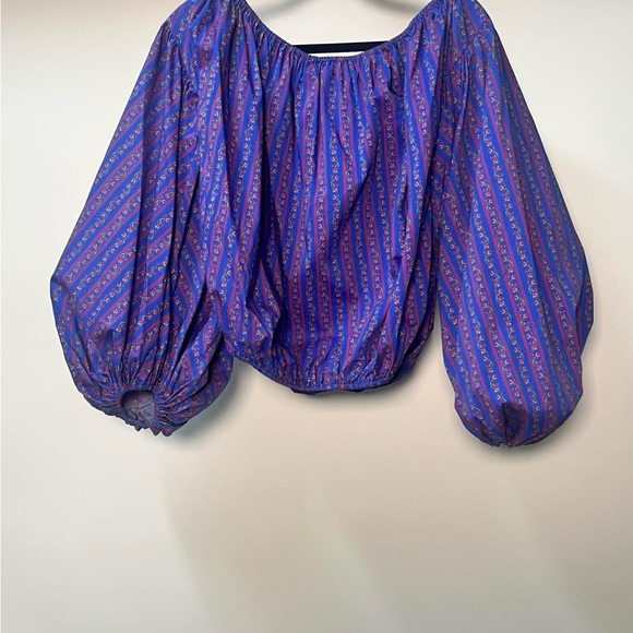 Caroline Constas Tops - Caroline Constas Women's Blue and Pink Striped Top